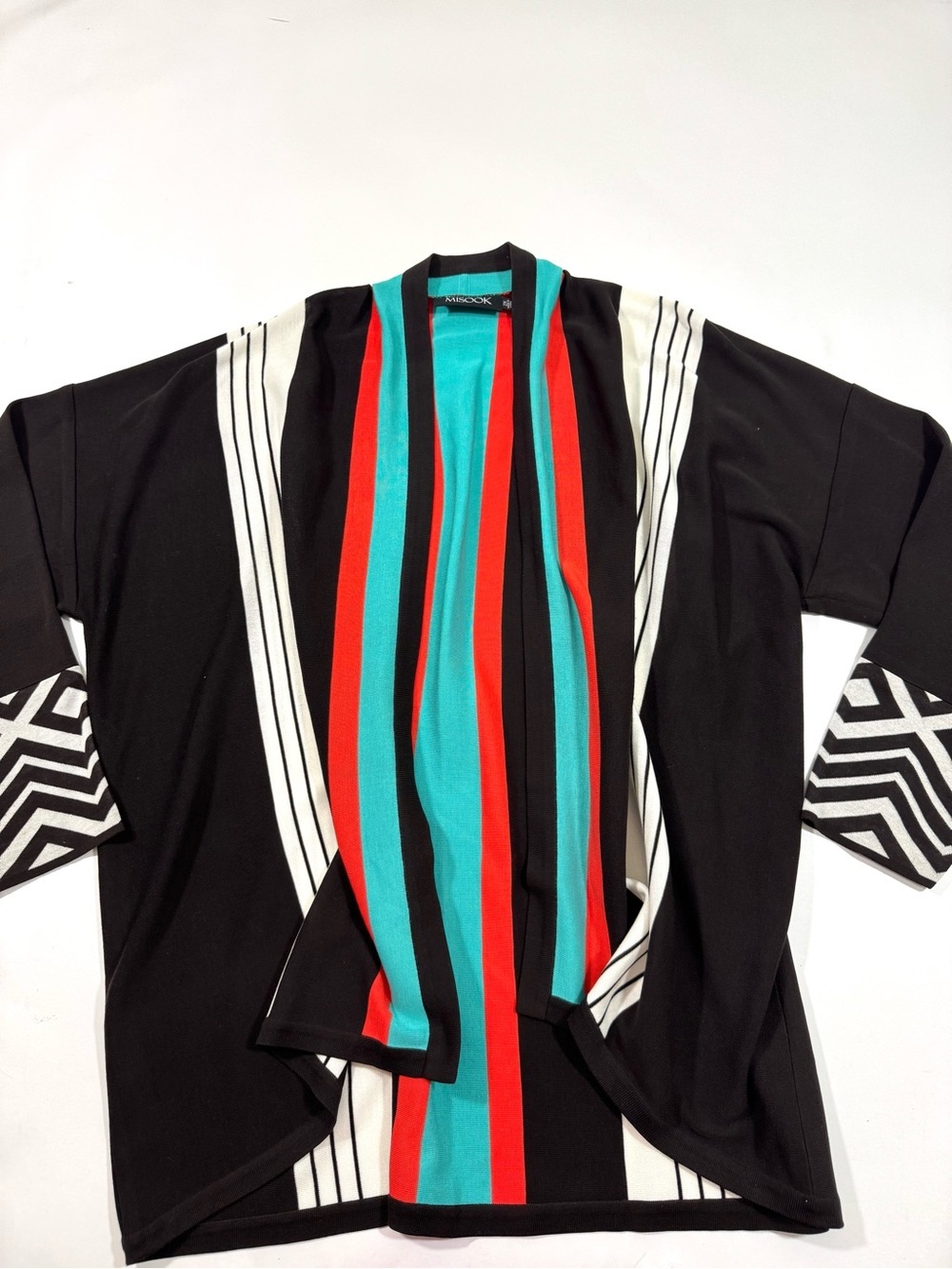 Misook Open Front Bold Stripe Cardigan